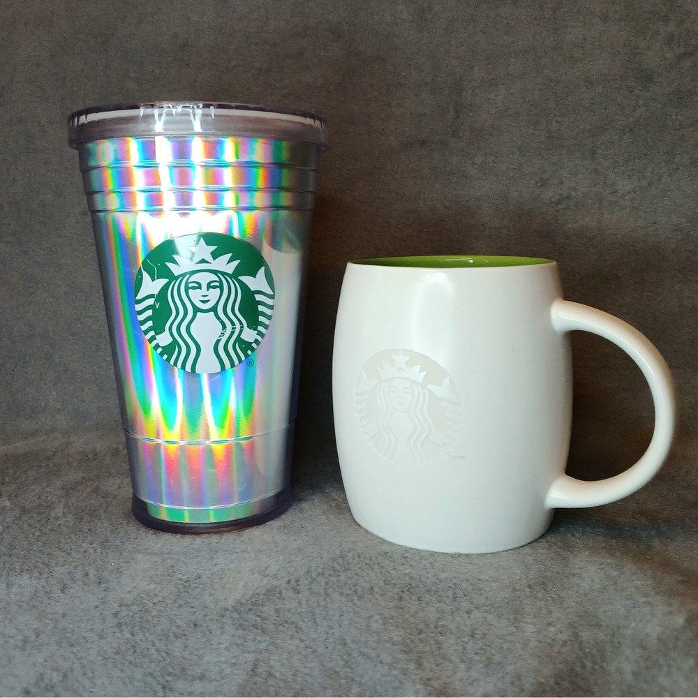 Starbucks Mug Insulated‎ Cup Hot Cold Combo Lot Of 2 Green Mermaid